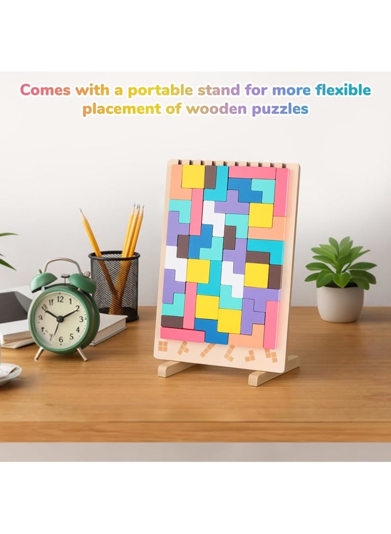 Wooden Tetris Puzzle Toy, 3 in 1 Colorful Stacking Game with Number Blocks and 3D Building Pieces, Educational Board Toy for Hand Eye Coordination and Logical Thinking, Kids and Adults - Image 5